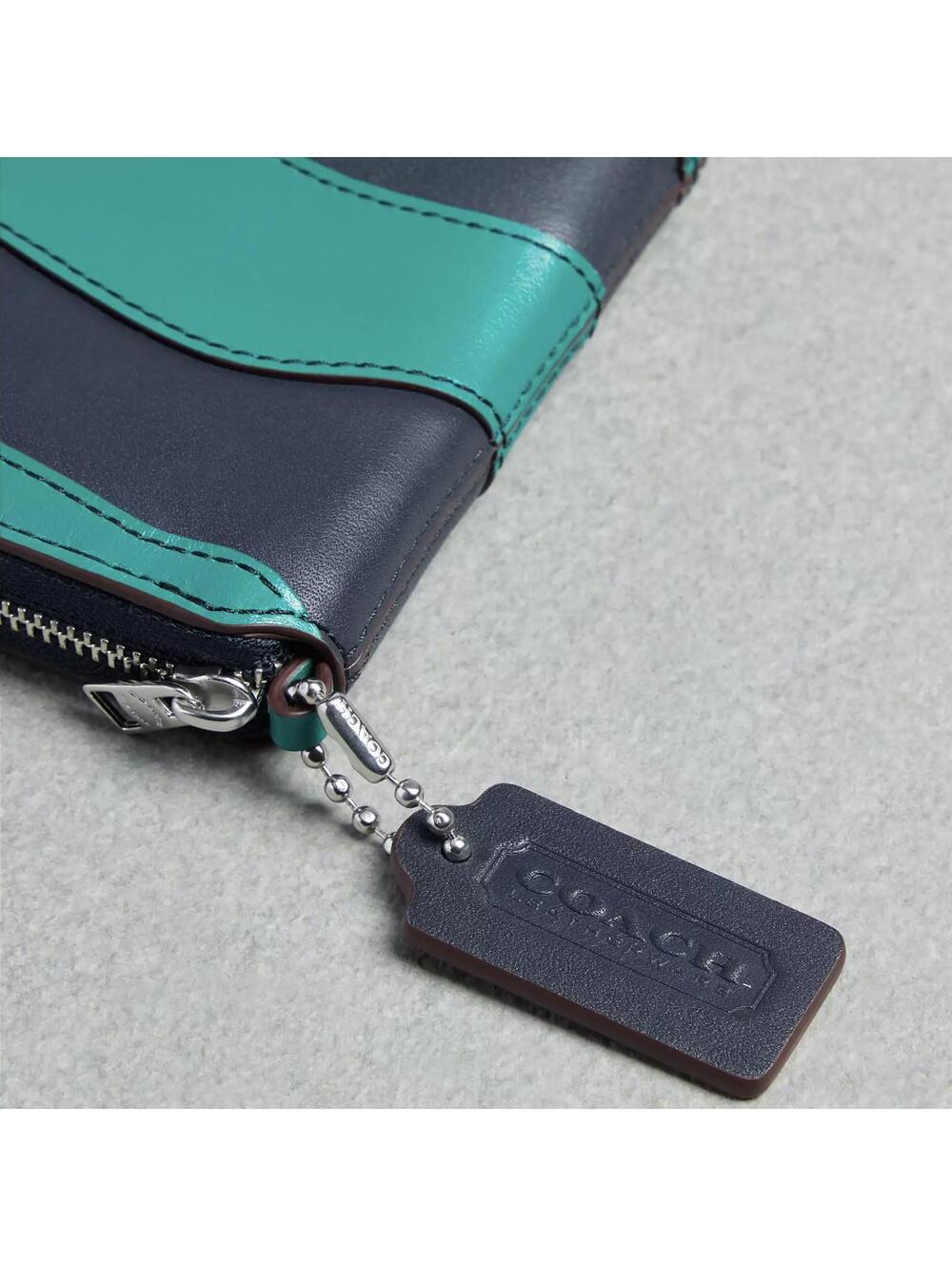 Coach Zip Around Wallet In Wavy Stripe Upcrafted Leather Midnight Navy/Green - Picture 9 of 9
